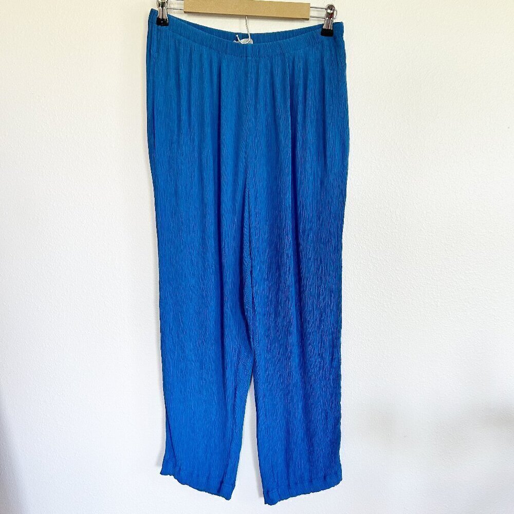 Everlane Crop Crinkle Pants Blue Crepe Elastic Waist Pull On